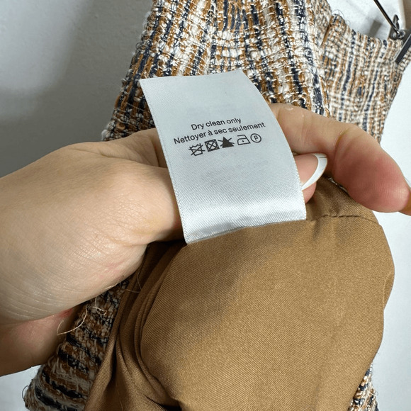 VERONICA BEARD Roman Checked Boucle Tweed Mini Skirt Light Brown womens 4 FLAWED - Picture 9 of 9